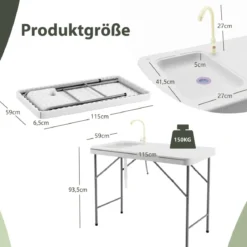 Fischreinigungstisch Tragbarere Fischfilet- undJagdstation mit Spüle Wasserhahn Ablaufschlauch