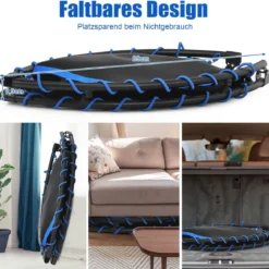 Fitness-Trampolin mit Sicherheitspads Mini Trampolin faltbar φ120 x 26 cm Schwarz und Blau