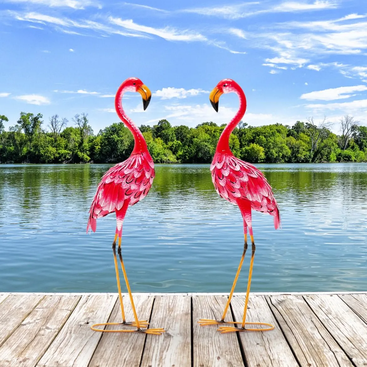 Flamingo-Dekoration 2-Teiliges Gartenstatuen-Set in Flamingo-Form