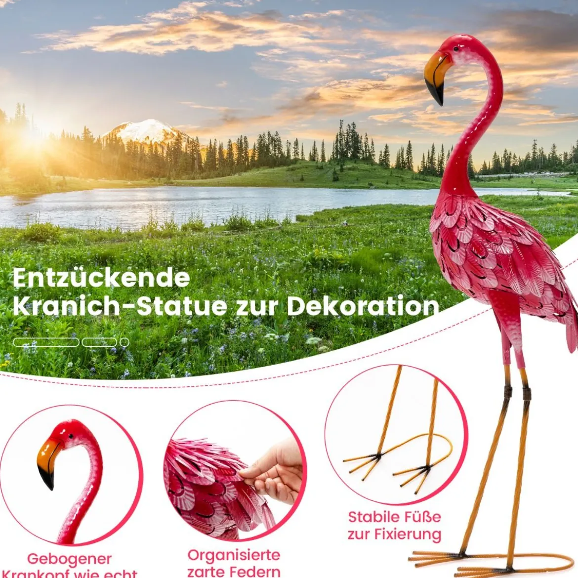 Flamingo-Dekoration 2-Teiliges Gartenstatuen-Set in Flamingo-Form