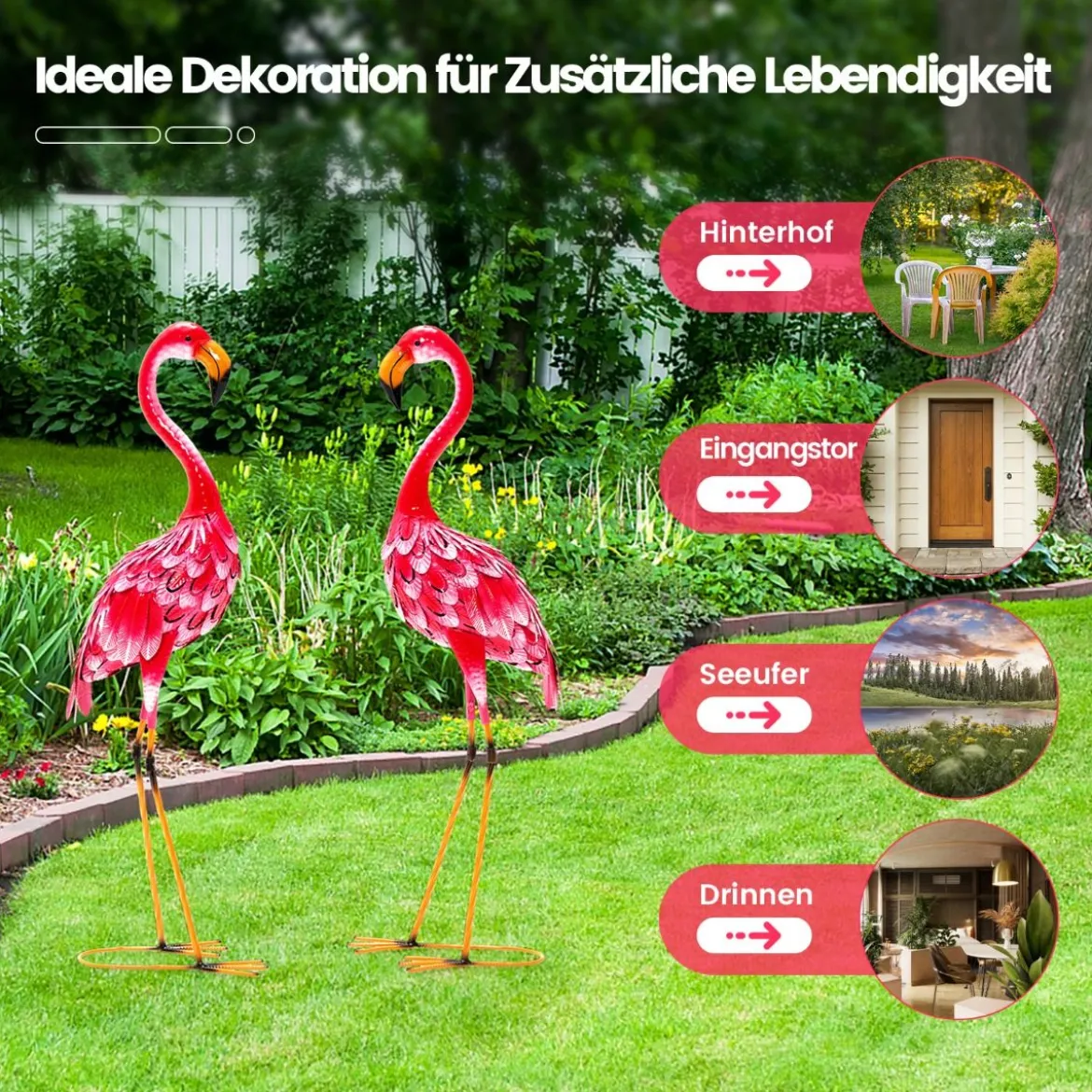 Flamingo-Dekoration 2-Teiliges Gartenstatuen-Set in Flamingo-Form