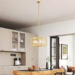 6-flammiger Kronleuchter Deckenleuchte industriell Pendelleuchte mit 67-157 cm verstellbarer Höhe Champagnerbronze
