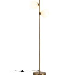 2-flammige Stehlampe aus Milchglas mit 2 Glühbirnen & Fußschalter Moderne Stehleuchte Golden