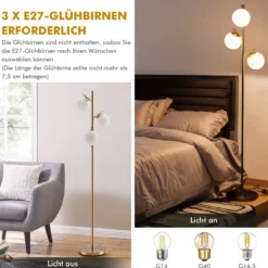 3-flammig Stehlampe mit Praktischem Fußschalter & E27-Glühlampensockel Leselampe