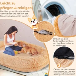 Flauschiges Hundebett für Menschen & Hunde mit Waschbare Hundedecke abnehmbarem Bezug Riemen 171 x 115 cm