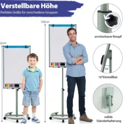 Flipchart Ständer auf Rollen mit Magneten & Markern Höhenverstellbares Whiteboard Grün