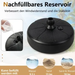 Füllbarer runder Schirmständer mit 37 cm Durchmesser für maximal 12 Kg Schwarz
