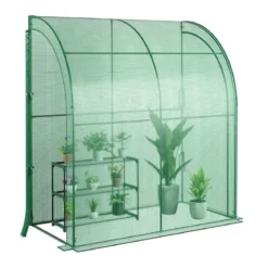 Foliengewächshaus Begehbares Mini-Gewächshaus mit Blumenregal 198,5 x 98 x 215 cm Grün