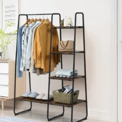 Freistehende Garderobe Kleiderständer aus Metall mit Regalen 100 x 40 x 150 cm