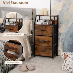 Freistehender Aufbewahrungsschrank mit 3 Schubladen und Ablage 45 x 30 x 92 cm Rustikales Braun