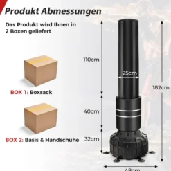 Freistehender Boxsack 182cm Standboxsack mit Boxhandschuhen & Saugfuß Schwarz