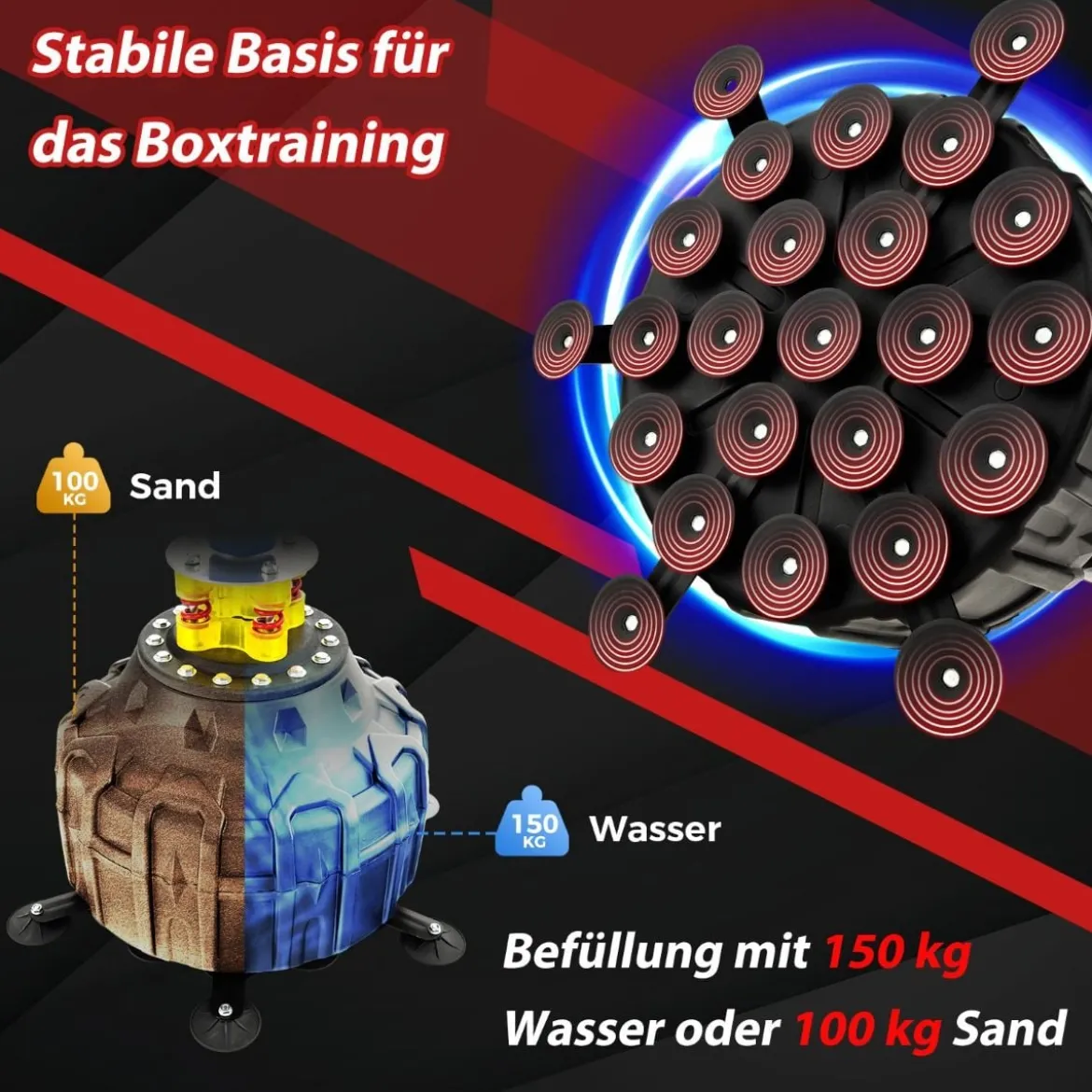 Freistehender Boxsack 182cm Standboxsack mit Boxhandschuhen & Saugfuß Schwarz