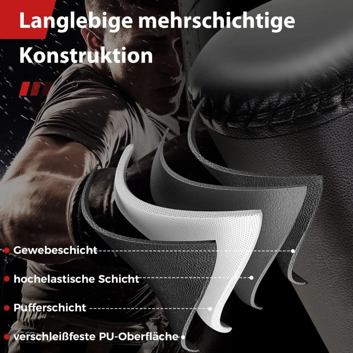 Freistehender Boxsack 182cm Standboxsack mit Boxhandschuhen & Saugfuß Schwarz
