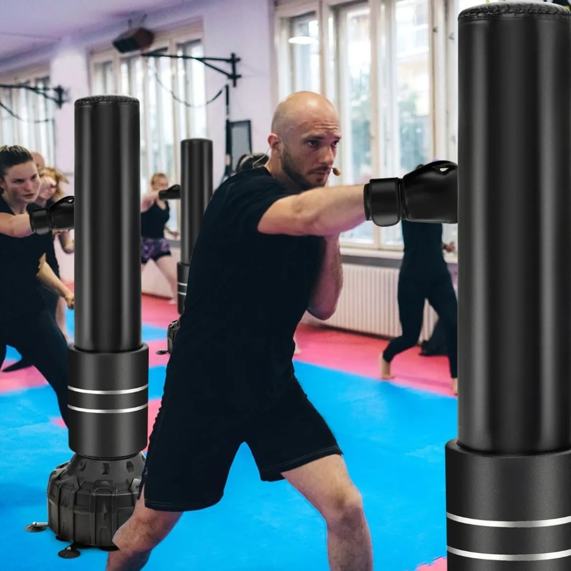 Freistehender Boxsack 182cm Standboxsack mit Boxhandschuhen & Saugfuß Schwarz