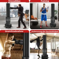 Freistehender Boxsack 182cm Standboxsack mit Boxhandschuhen & Saugfuß Schwarz