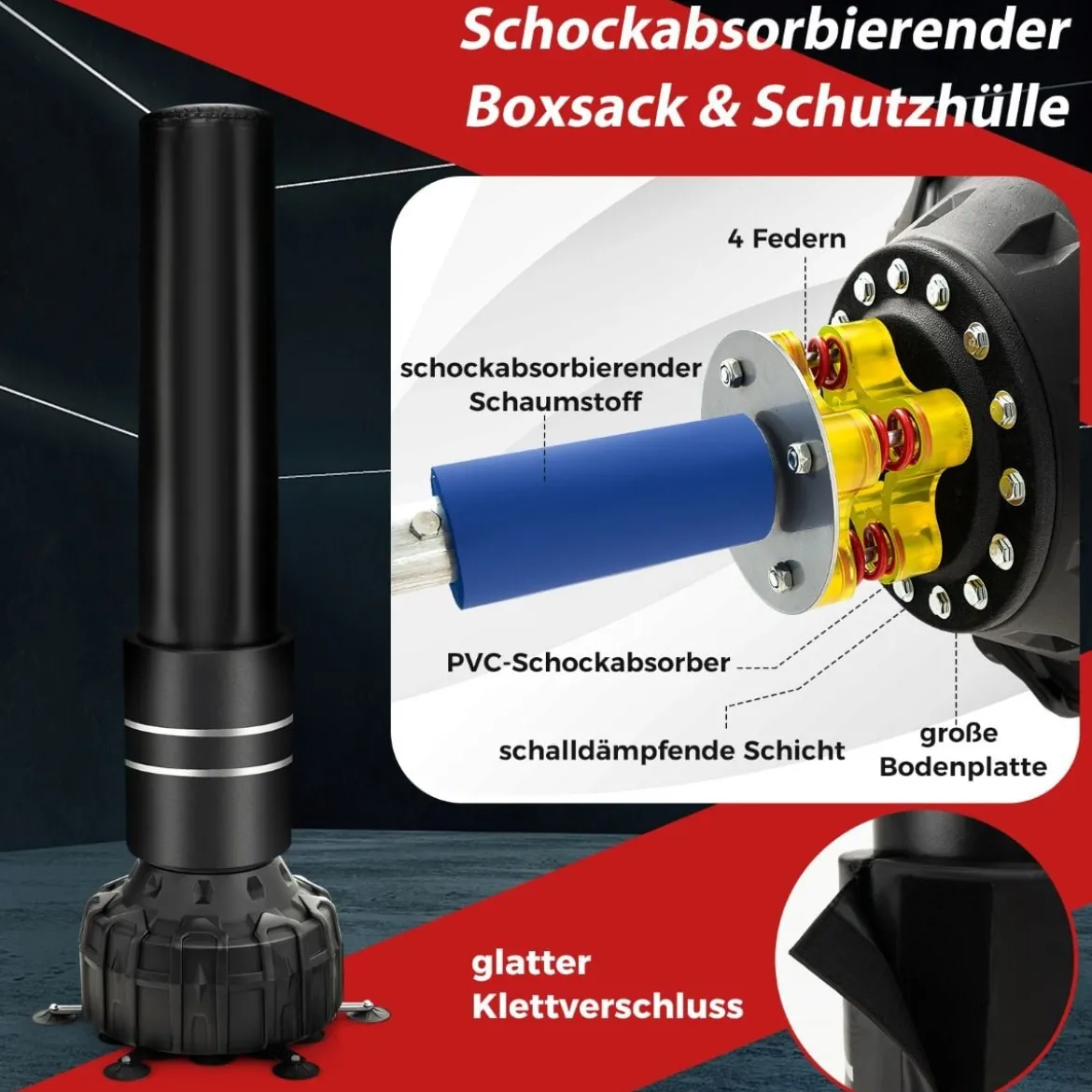 Freistehender Boxsack 182cm Standboxsack mit Boxhandschuhen & Saugfuß Schwarz