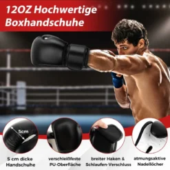 Freistehender Boxsack 182cm Standboxsack mit Boxhandschuhen & Saugfuß Schwarz