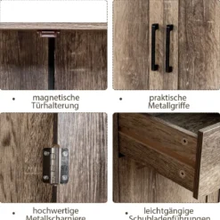 Freistehender Buffetschrank mit 2 Schubladen 3 Türen und 1 verstellbarem Regal Grau