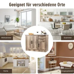 Freistehender Buffetschrank mit 2 Schubladen 3 Türen und 1 verstellbarem Regal Grau
