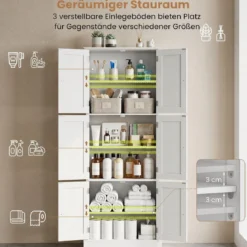 Freistehender Hochschrank mit 6 Türen & 3 Geschlossenen Schränken 60 x 30 x 160 cm Weiß