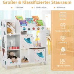 Freistehender Kinderzimmerschrank 3-stöckiger Kinderzimmerregal UFO Weiß