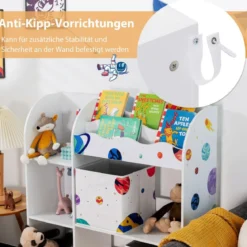 Freistehender Kinderzimmerschrank 3-stöckiger Kinderzimmerregal Spielzeug-Organizer für Kleinkinder Asteroiden Weiß