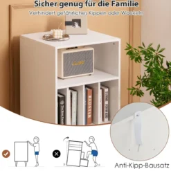 Freistehender Plattenspieler-Ständer mit Metallbeinen 5 offenen Fächern ideal für Wohnzimmer & Schlafzimmerr Weiß