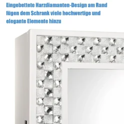Freistehender Schmuckschrank mit Spiegel verstellbarer Schmuckregal 35,5 × 33 x 153 cm Weiß