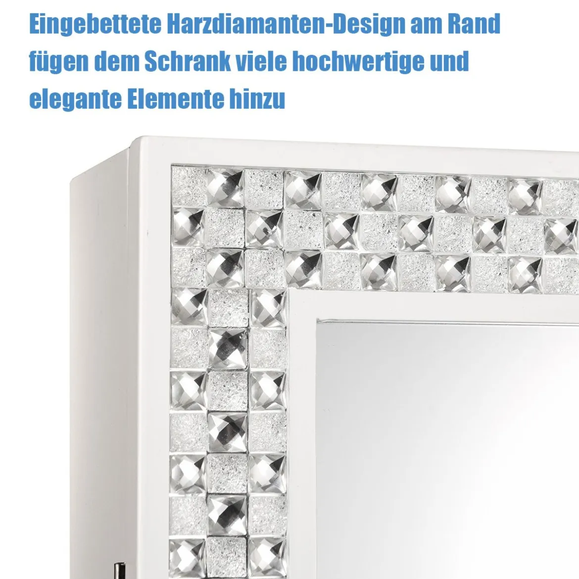 Freistehender Schmuckschrank mit Spiegel verstellbarer Schmuckregal 35,5 × 33 x 153 cm Weiß