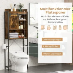Freistehender Toilettenschrank Badezimmerregal mit verstellbaren Regalen Kaffee