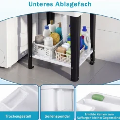 Freistehendes Ausgussbecken Quadratisches Waschbecken aus Kunststoff mit 360° Drehbarem Wasserhahn Weiß