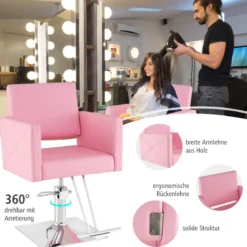 Friseurstuhl Haarsalonstuhl mit schwerer hydraulischer Pumpe Stylistenstuhl für Schönheitsspa Rosa