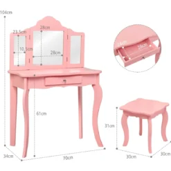 Frisiertisch Schminktisch- und Hocker-Set für Kinder 70 x 34 x 103 cm Rosa