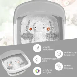 Fußbad Massagegerät faltbar Elektrische Fußbadewanne Heizung und Sprudelmassage Fußmassage Spa mit Massagerollen Grau