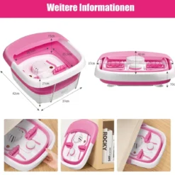 Fußbad Massagegerät faltbar Elektrische Fußbadewanne Heizung und Sprudelmassage Fußmassage Spa mit Massagerollen Rosa