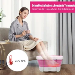 Fußbad Massagegerät faltbar Elektrische Fußbadewanne Heizung und Sprudelmassage Fußmassage Spa mit Massagerollen Rosa