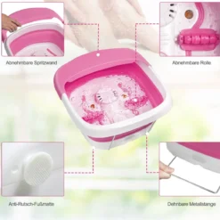 Fußbad Massagegerät faltbar Elektrische Fußbadewanne Heizung und Sprudelmassage Fußmassage Spa mit Massagerollen Rosa