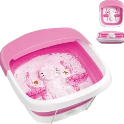 Fußbad Massagegerät faltbar Elektrische Fußbadewanne Heizung und Sprudelmassage Fußmassage Spa mit Massagerollen Rosa