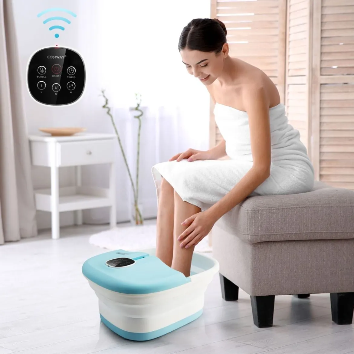 Fußbad Massagegerät Faltbar Elektrische Fußbadewanne Heizung 33,5 x 41 x 20,5 cm Blau