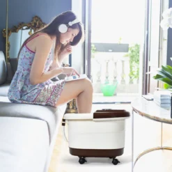 Fußbad Massagegerät mit 16 Shiatsu-Rollen 10-60min Timer / 35-48℃ / 500W Braun