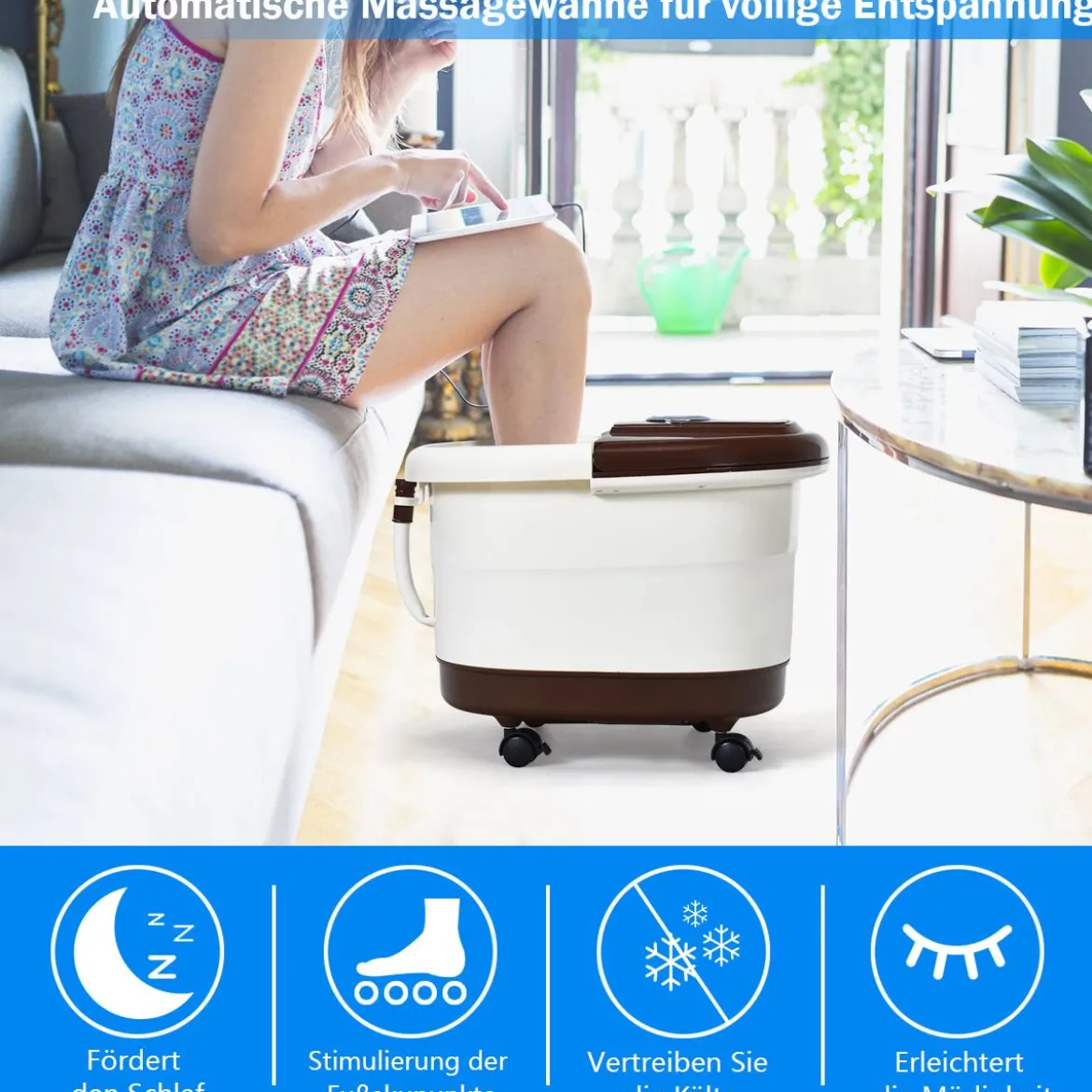 Fußbad Massagegerät mit 16 Shiatsu-Rollen 10-60min Timer / 35-48℃ / 500W Braun