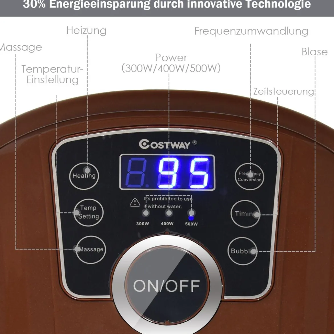 Fußbad Massagegerät mit 16 Shiatsu-Rollen 10-60min Timer / 35-48℃ / 500W Braun