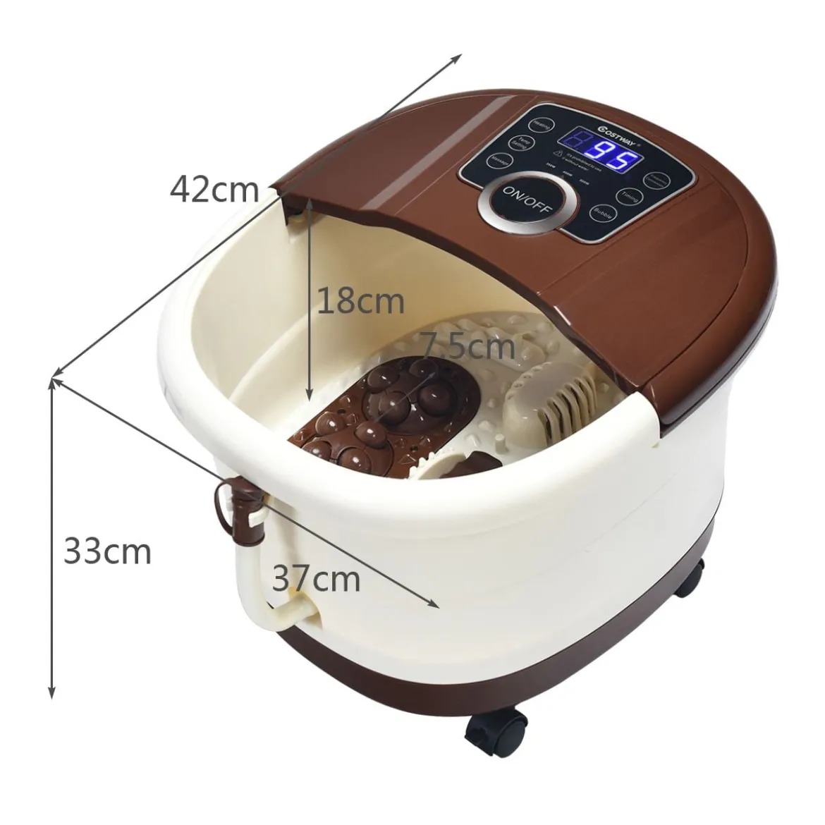 Fußbad Massagegerät mit 16 Shiatsu-Rollen 10-60min Timer / 35-48℃ / 500W Braun