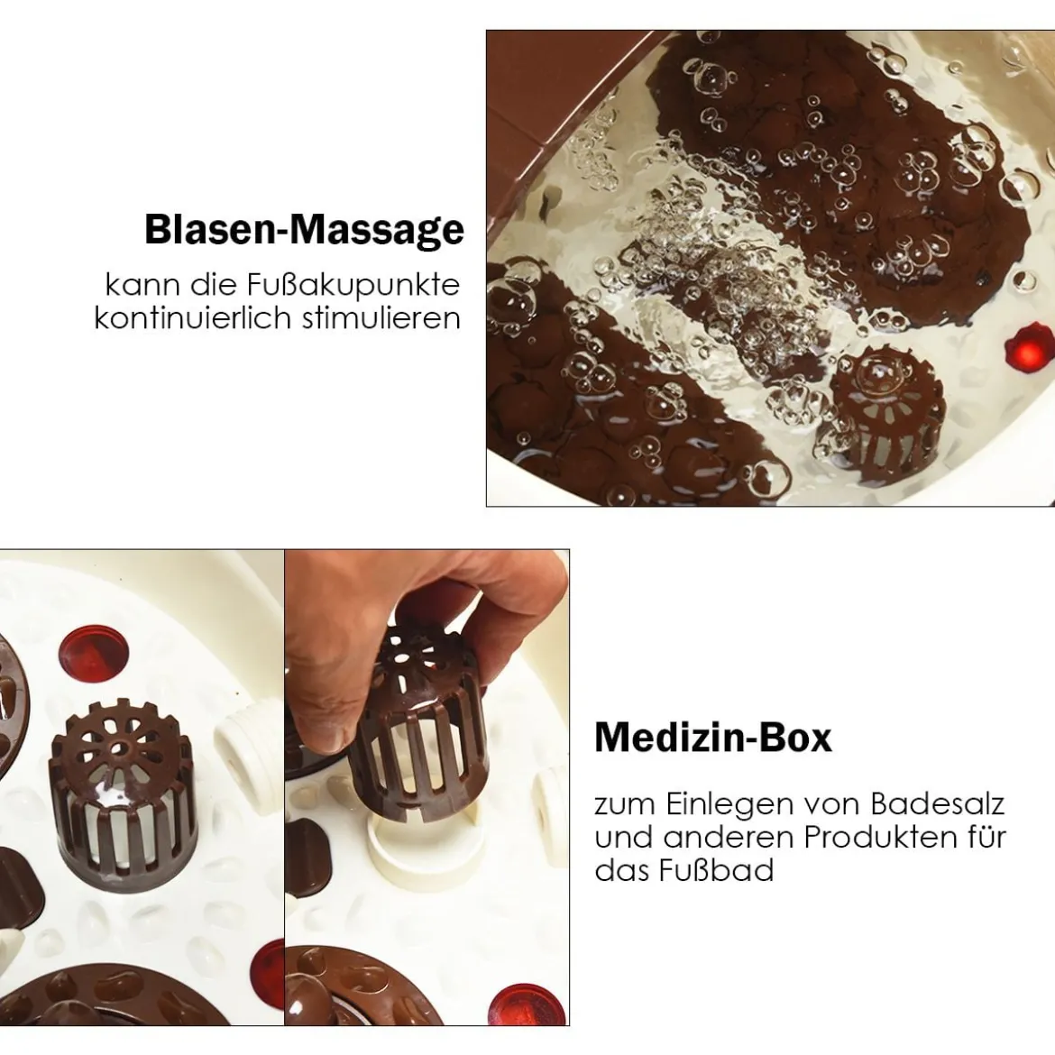 Fußbad Massagegerät mit 16 Shiatsu-Rollen 10-60min Timer / 35-48℃ / 500W Braun