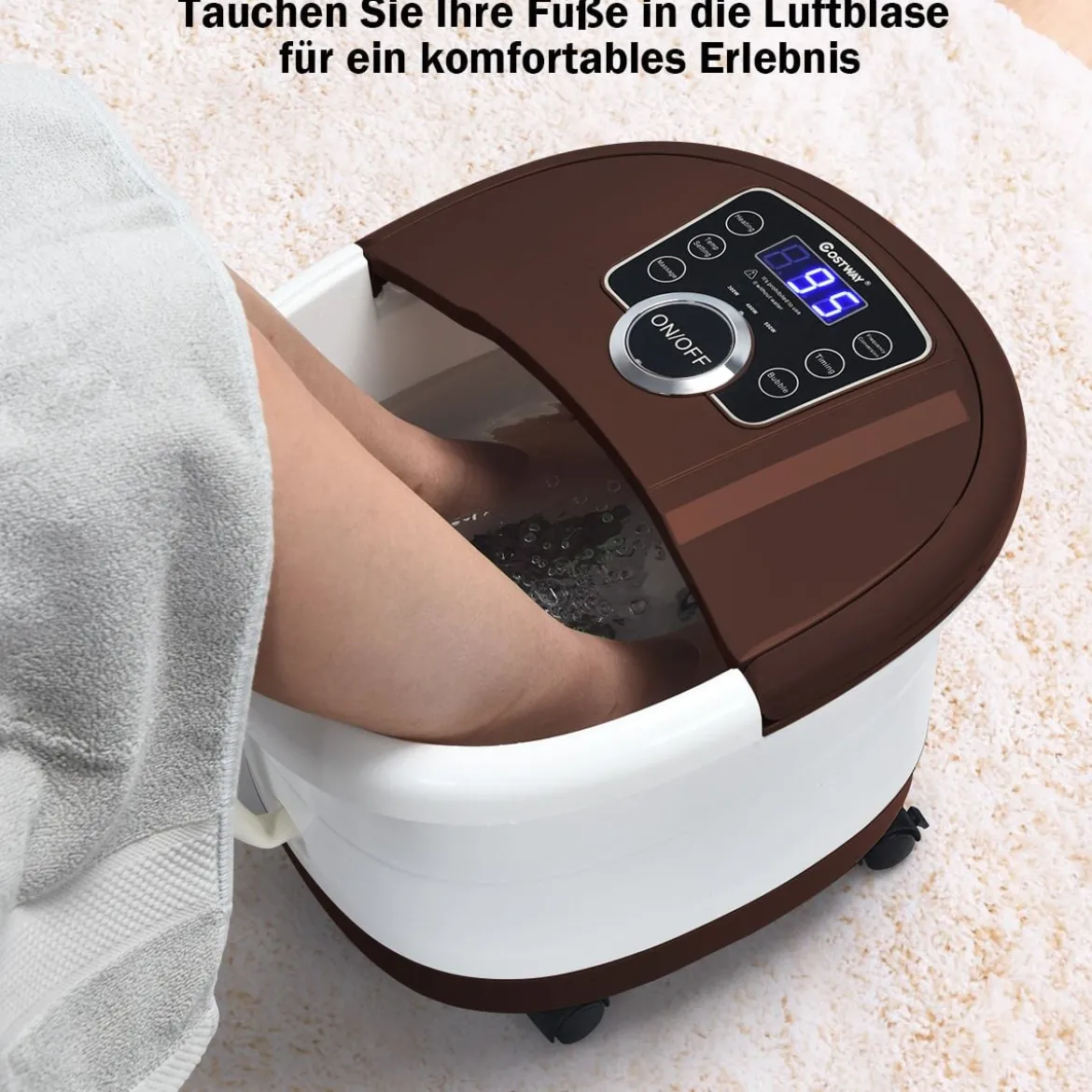Fußbad Massagegerät mit 16 Shiatsu-Rollen 10-60min Timer / 35-48℃ / 500W Braun