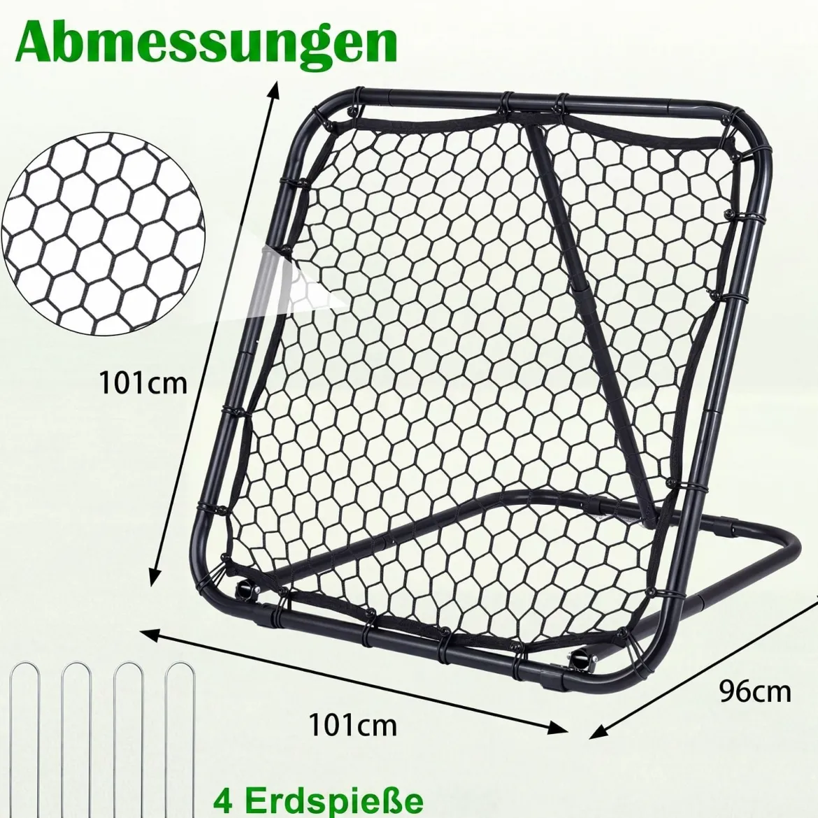 Fußball Rebounder 101 x 101 cm Klappbares Fußballnetz mit 7-stufiger Winkelverstellung