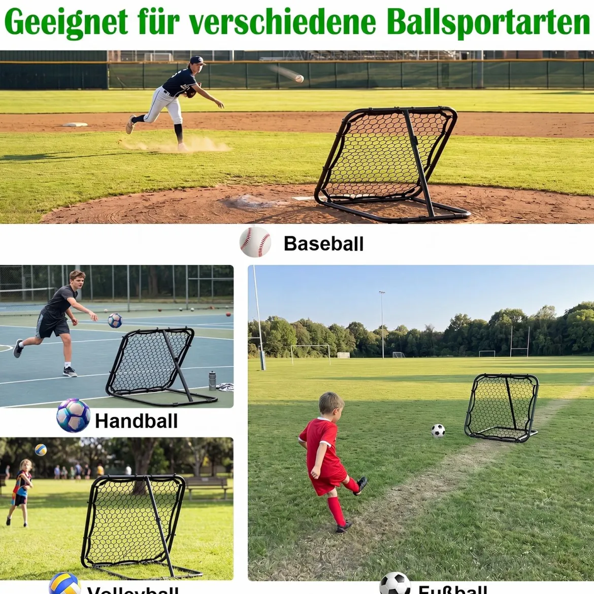 Fußball Rebounder 101 x 101 cm Klappbares Fußballnetz mit 7-stufiger Winkelverstellung