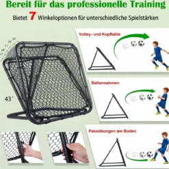 Fußball Rebounder 101 x 101 cm Klappbares Fußballnetz mit 7-stufiger Winkelverstellung