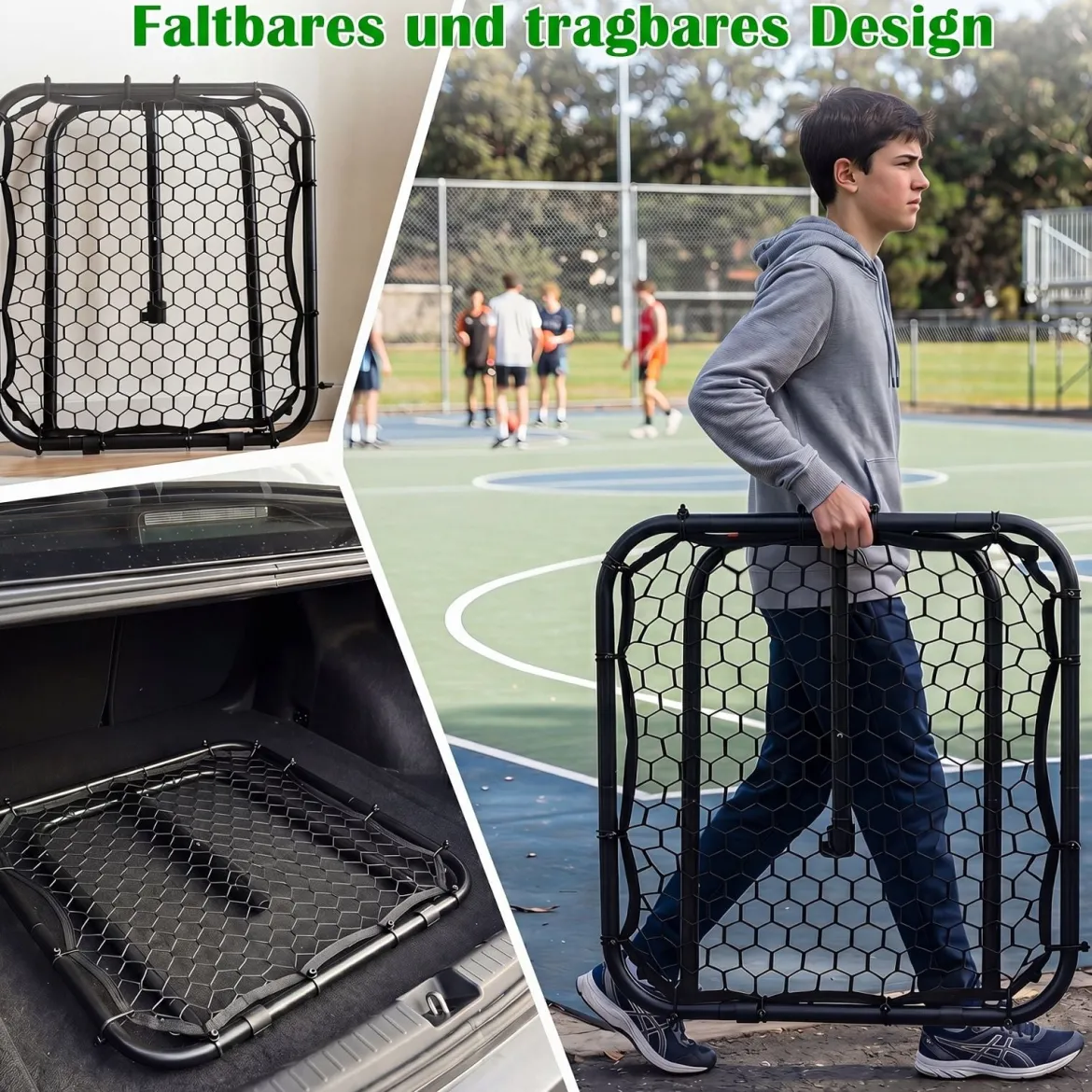 Fußball Rebounder 101 x 101 cm Klappbares Fußballnetz mit 7-stufiger Winkelverstellung