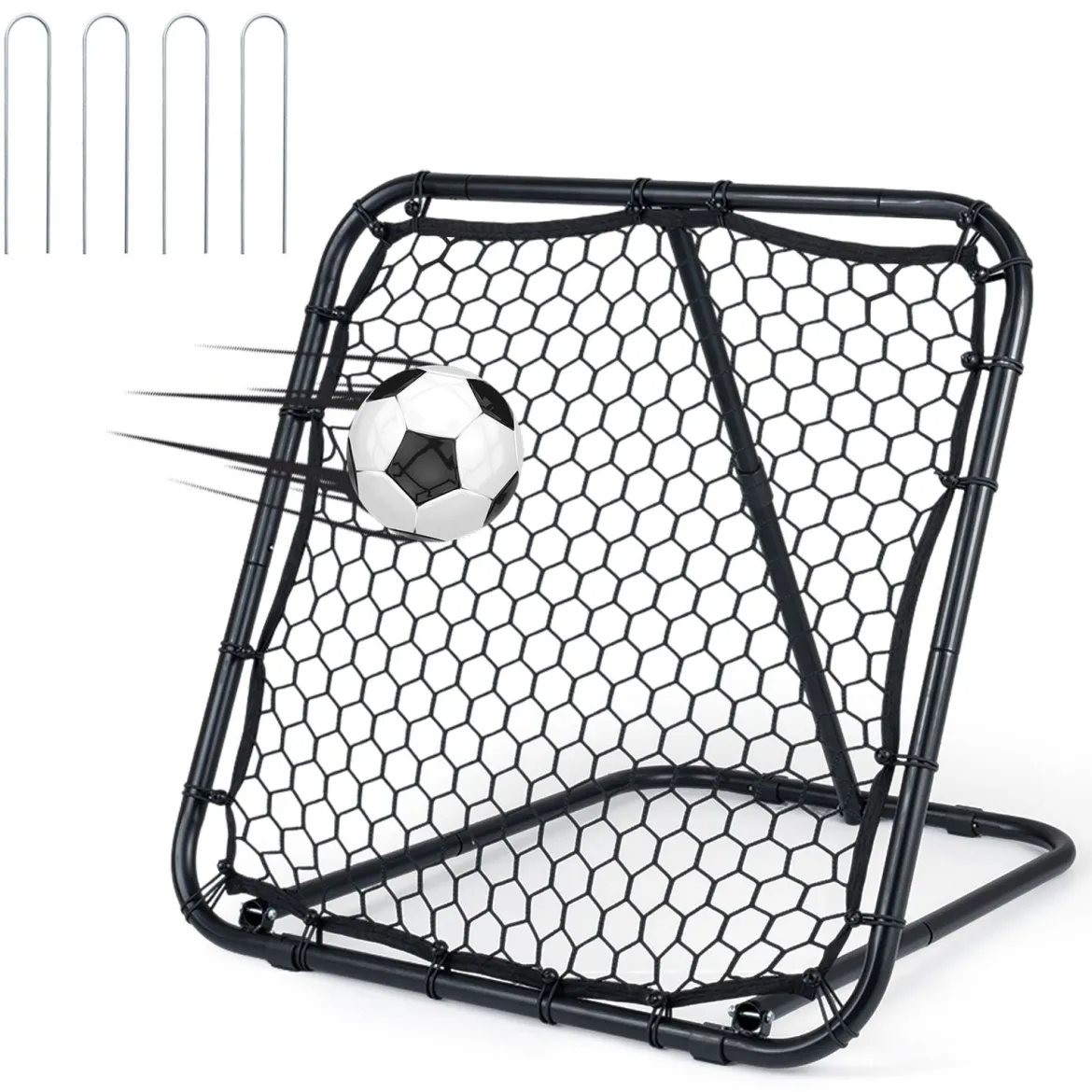 Fußball Rebounder 101 x 101 cm Klappbares Fußballnetz mit 7-stufiger Winkelverstellung